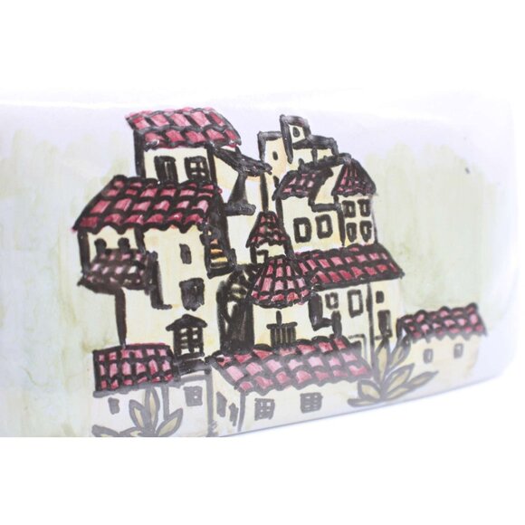 Italian Pottery Ceramic Trinket Box Village Scene Lid Gray Purple Signed Vintage - Picture 3 of 13